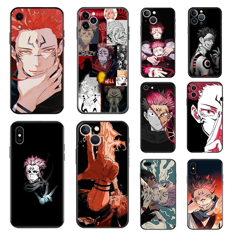 Mattový telefónny puzdro pre iPhone 16 Plus 15 14 13 12 11 Pro Max Mini 7 8 xr 16pro xsmax Ryomen Sukuna Jujutsu Kaisen Black Soft Cover