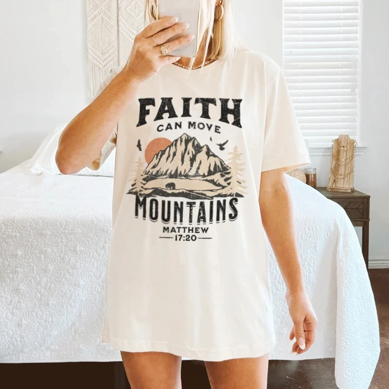 Matúš 17:20 Biblia verš Grafické odpaliská Ženy Vintage boho náboženské kresťanské tričká retro estetické Ježišové tričká Cotton Topy