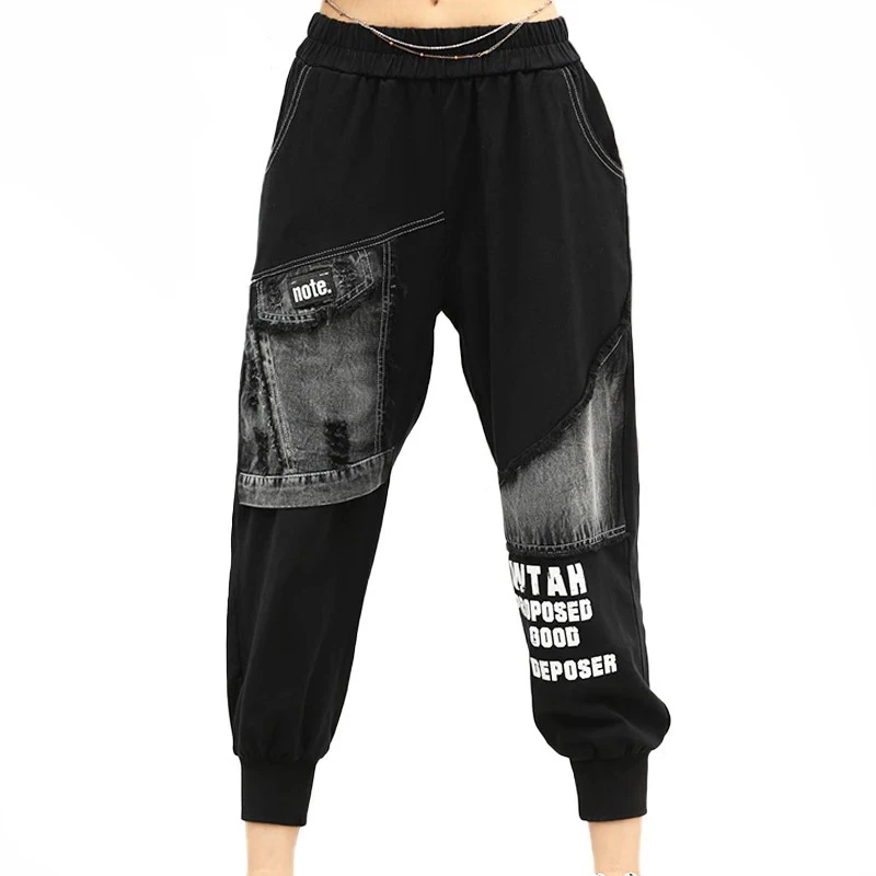 Max Lulu 2024 Kórejský dizajn Dámske pádové móda uvoľnené elastické harémové nohavice Dámske džínsové patchwork Letter Pants Punk Streetwear