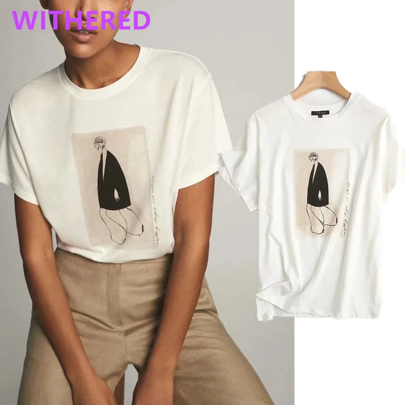Maxdutti Camisetas Verano Mujer 2024 Anglicko High Street Vintage Fashion Girls Oneck Cotton Harajuku tričko letné tričko Ženy