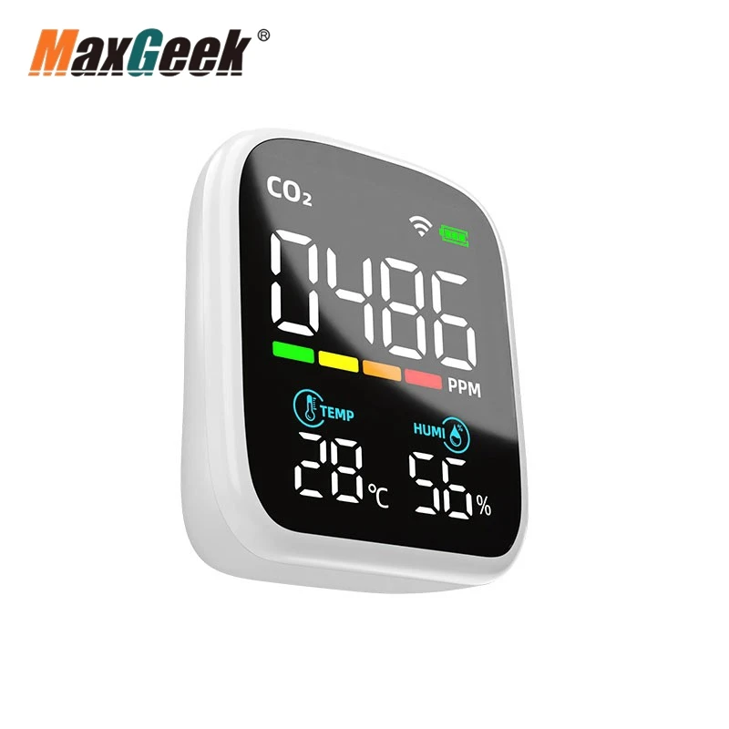 Maxgeek Pv28-AW WiFi Monitor kvality ovzdušia nabíjateľný detektor kvality ovzdušia pre teplotu a vlhkosť CO2