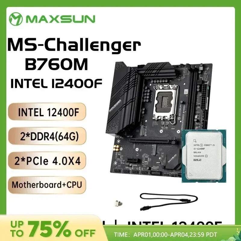 Maxsun B760M Hra základná doska s CPU Intel I5 12400F [bez chladiča] Socket LGA1700 pre 13. 12. procesory Gen DDR4 SATA3