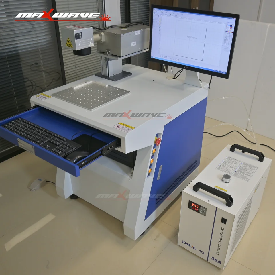 MaxWave Voliteľné 5W 15W UV/CO2/Fiber laser označovanie stroj kovový štítok Pet Pet Granenie Graniace Značenie gravírovanie dlaždice keramika