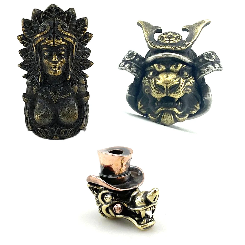 Mayan Goddess Wolf Skull Samurai Lion Knife Beads Outdoors Nástroje pre paracord dáždnik lano kľúče prstene príslušenstvo kúzla