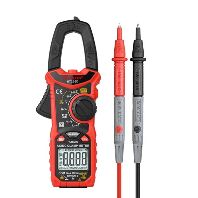 MAYILON HT206D DIGITÁLNA CLAMP METER 600A AC/DC Prúdový podsvietenia NCV Ammeter Multimeter Tester Automatické prenos