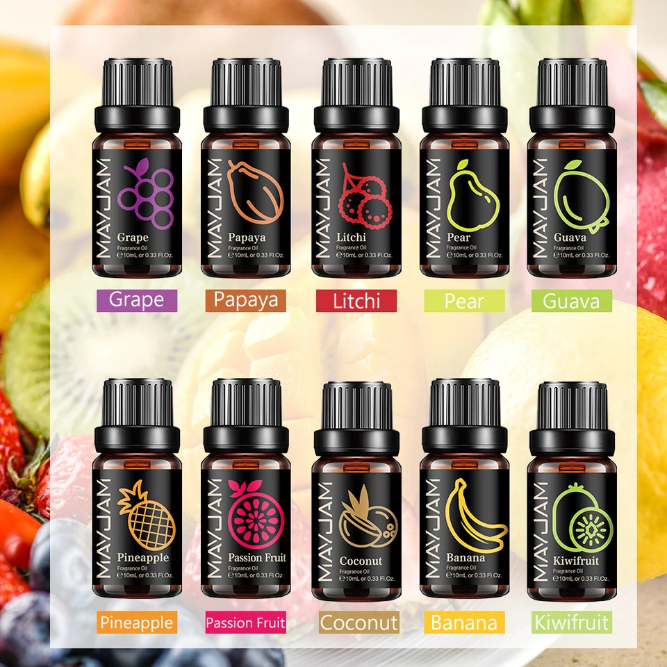 Mayjam ovocie éterický olej 10 ml čerešňového banánu papája hrozna litchi guava kiwifruit hruška figu