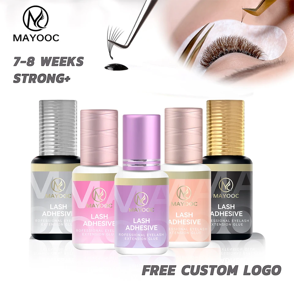 Mayooc Rýchle suché silné silné predlžovanie mihalníkov Let 5 ml lepidla 7-8 týždňov Non-zápach False Lash Glue Takeup Nástroj ZADARMO Vlastné logo