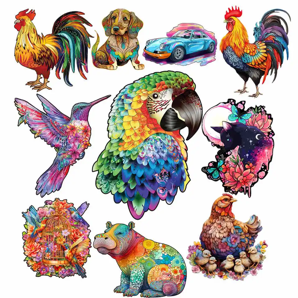 Mačacie drevené zvieracie puzzle Party hry Holiday Vzdelávacie darčeky pre deti inteligentné drevené príprave hračky Parrot drevené skladacie diela