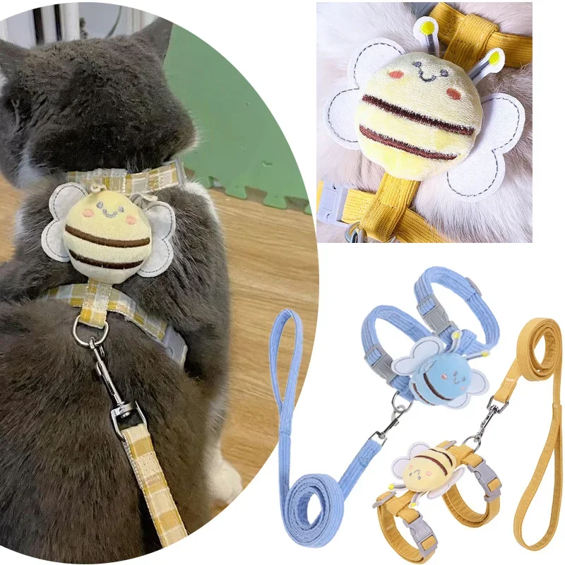 Mačací postroj roztomilý včelársky štýl Pet Pet Lesses and Leashes Set Nastaviteľný postroj pre mačky Malé psy