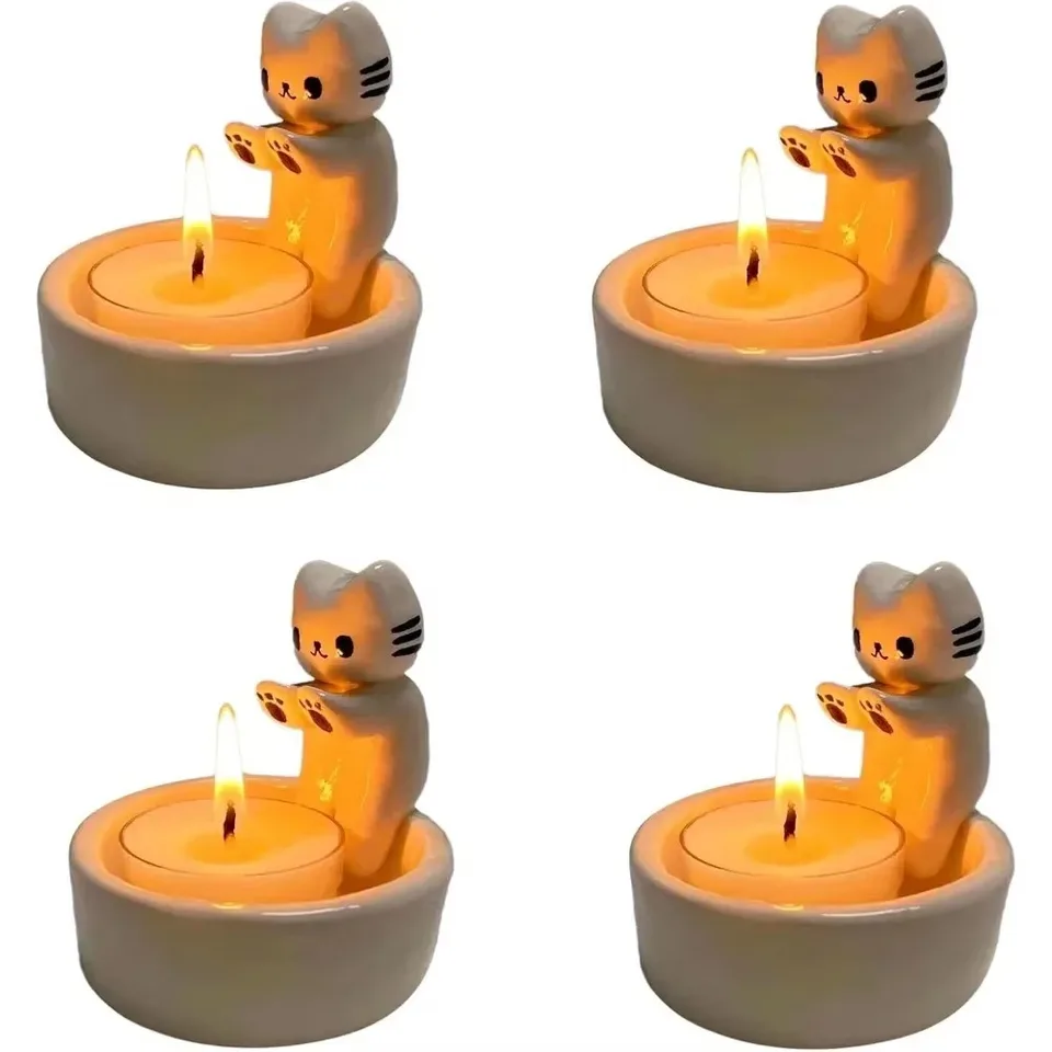 Mačiatko držiak sviečky roztomilé mačka aromaterapeuta držiak sviečky Creative Creative Trpleble Candlestick Dekorácie