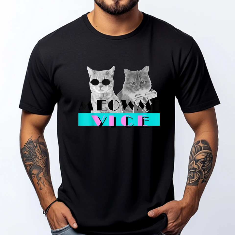 Mačiatko Meowmi Vice 80.s Miami Funny T košele milovníci mačiek darček Plain T tričká veľkoobchodné košele pre mužov rodina