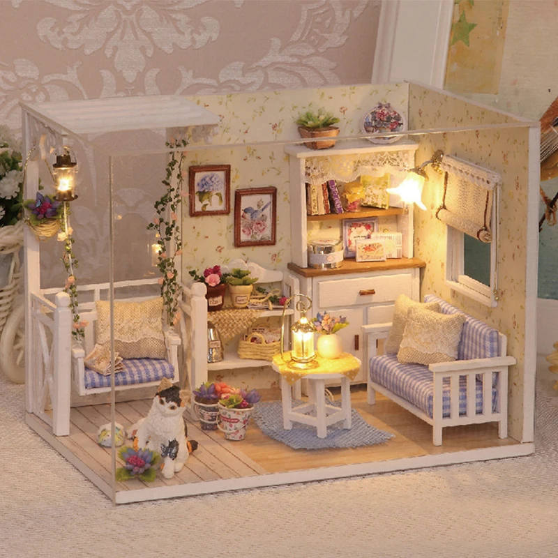 Mačiatko Mini drevené bábiky Model Model Building Súpravy hračky Domáca súprava Kreatívna izba Dekorácia s nábytkom na darček k narodeninám
