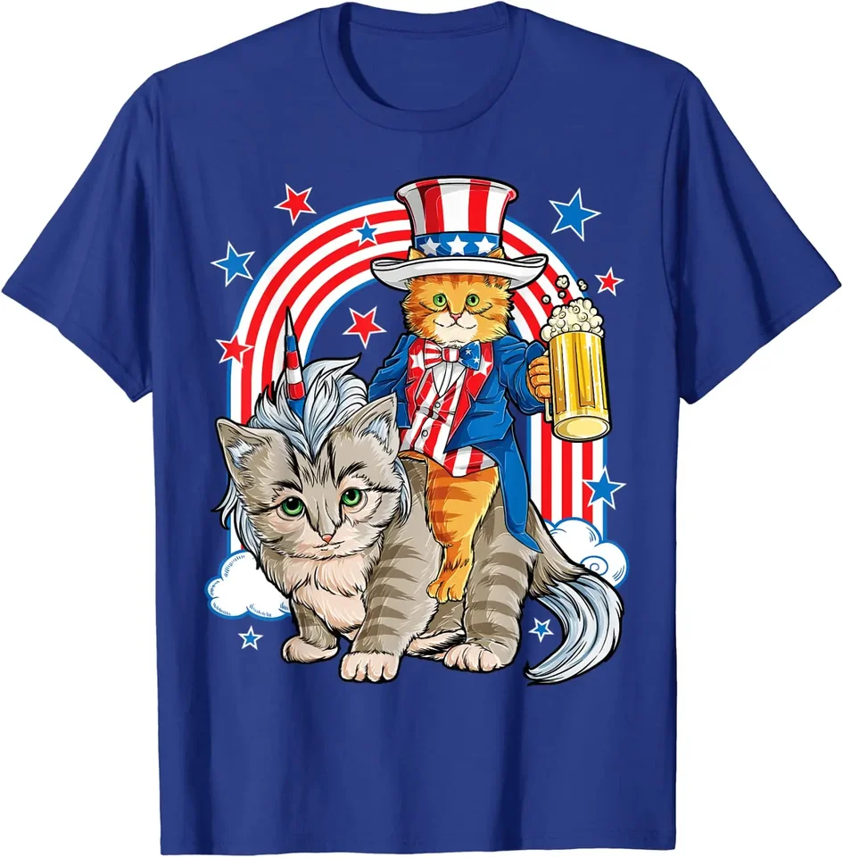 Mačky 4. júla tričko Caticorn Unicorn Meowica Ženy Men Tričko Streetwear Casy Cotton Denne štyri sezóny Tees tričká