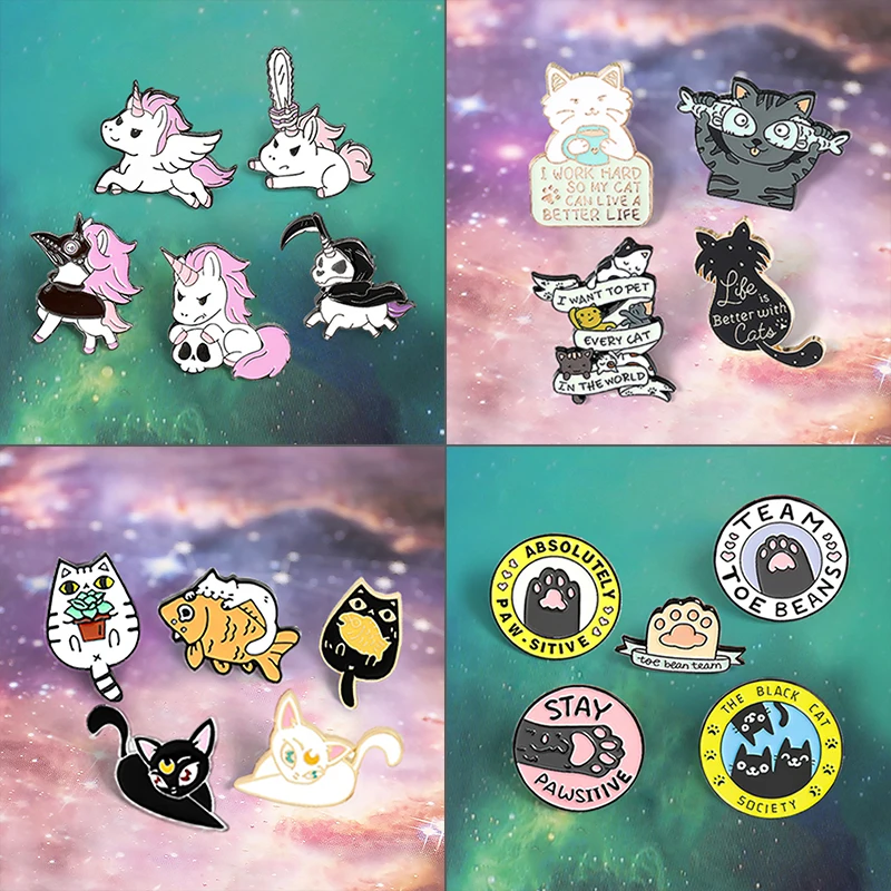 Mačky mačiatko Kôň krídla smalt pin pin cat toe bean tímový klub Cat Cat Fish Live je lepší s mačkami odznak Vlastné brošne zvieracie šperky