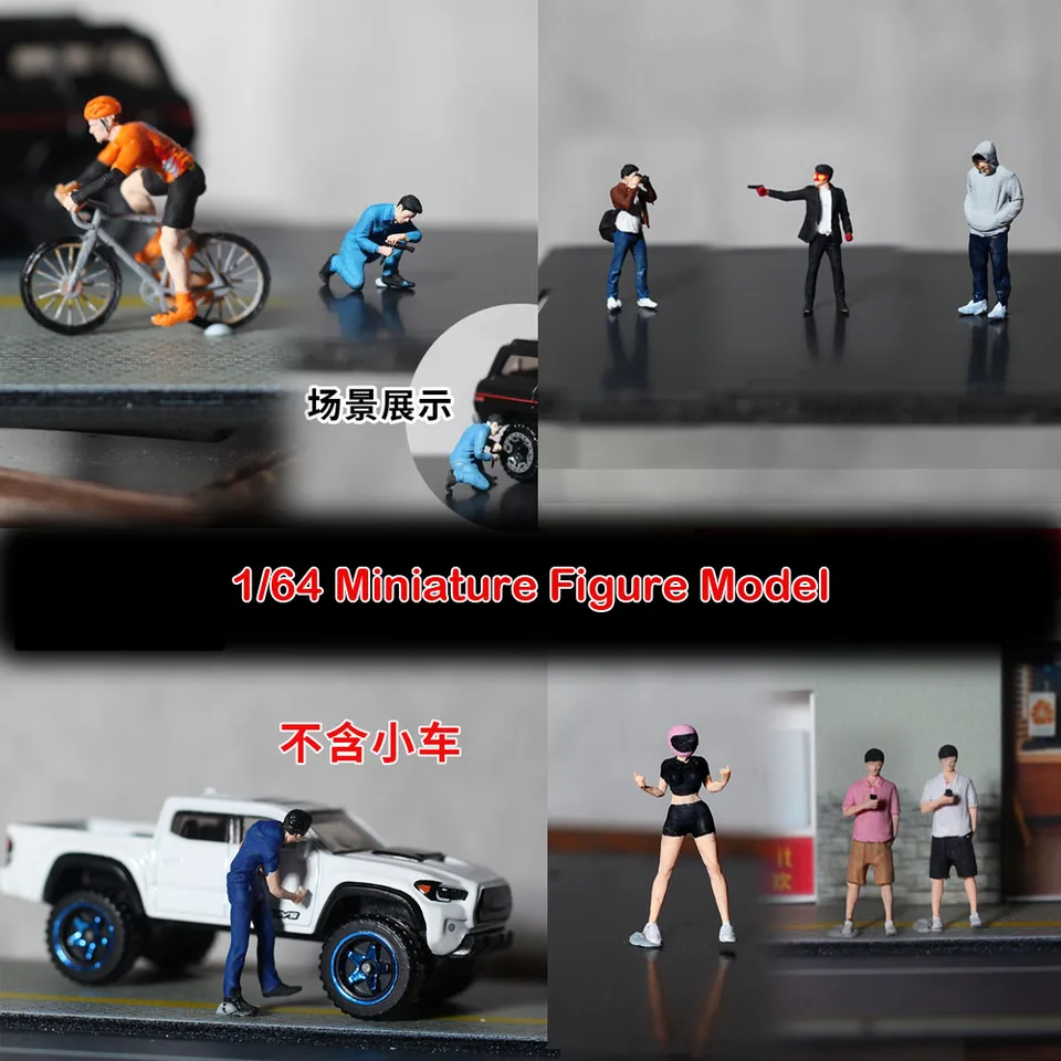 Maľované 1/64 cyklistického chlapca ženský jazdec auto opravárenka pracovník voľného času Meniatúrny model Model Mini figurín Photography