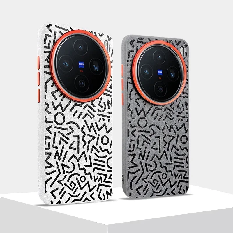 Maľované graffiti obyčajné kožené puzdro pre telefón pre Vivo X200 Pro Mini X100 Ultra X100S kovové kovové len veľké diery all-inclusive tvrdé kryt
