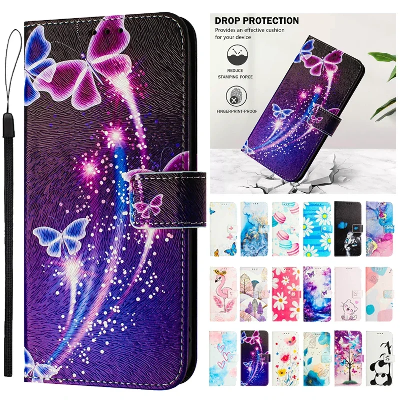 Maľované kožené puzdro pre Samsung Galaxy A55 A35 A25 A15 A05S TEALLET PANELE pre Samsung A54 A34 A14 A24 A24 A04 A04E Flip Case CAPA CAPA