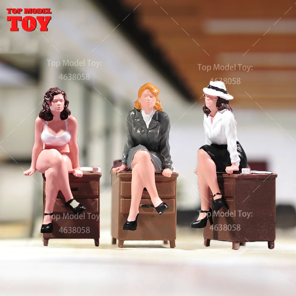 Maľované miniatúry 1/18 1/24 1/64 1/43 1/87 Lady Sediace pri stole ženská scéna postava Doll Unbyded Model pre automobilové vozidlá
