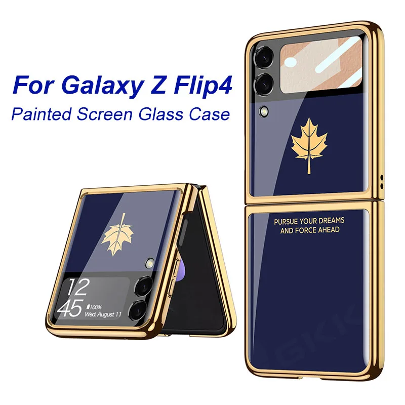 Maľované temperované sklo Tvrdé puzdro pre Samsung Galaxy Z Flip 4 Screen Glass Ochranta krytu pre Galaxy Z Flip3 Funda Funda