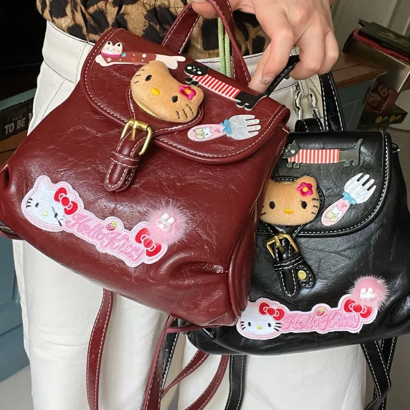 MBTI Hello Kitty dámske batoh vintage patchwork cartoon výšivka roztomilé batohy módne batohové ležérne kože