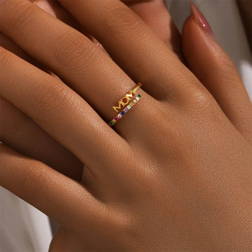 MC 925 Sterling Silver Letter Mama sfarbené zirkón Nastaviteľný prsteň prst pre ženy 18k zlaté jemné šperky pre darčeky matiek