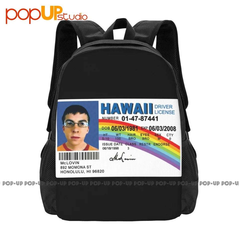 McLovin License Super Bad Movie TV batoh veľké kapacitné školenie Training Bath Riding Batoh