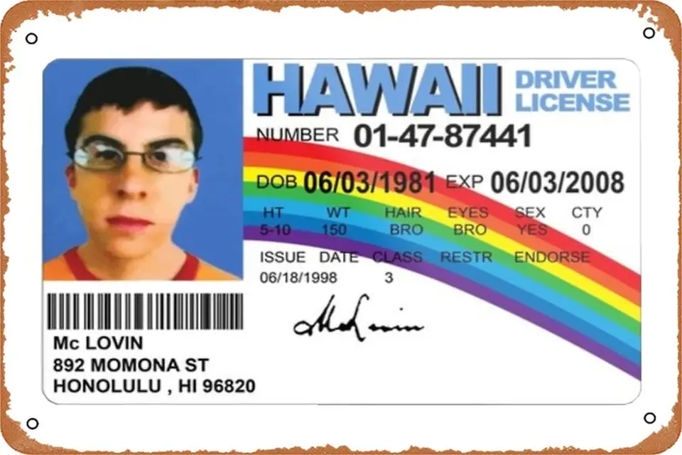 McLovin Superbad ID Art Print Vintage Metal Tin Sign Funny Man Cave Decor