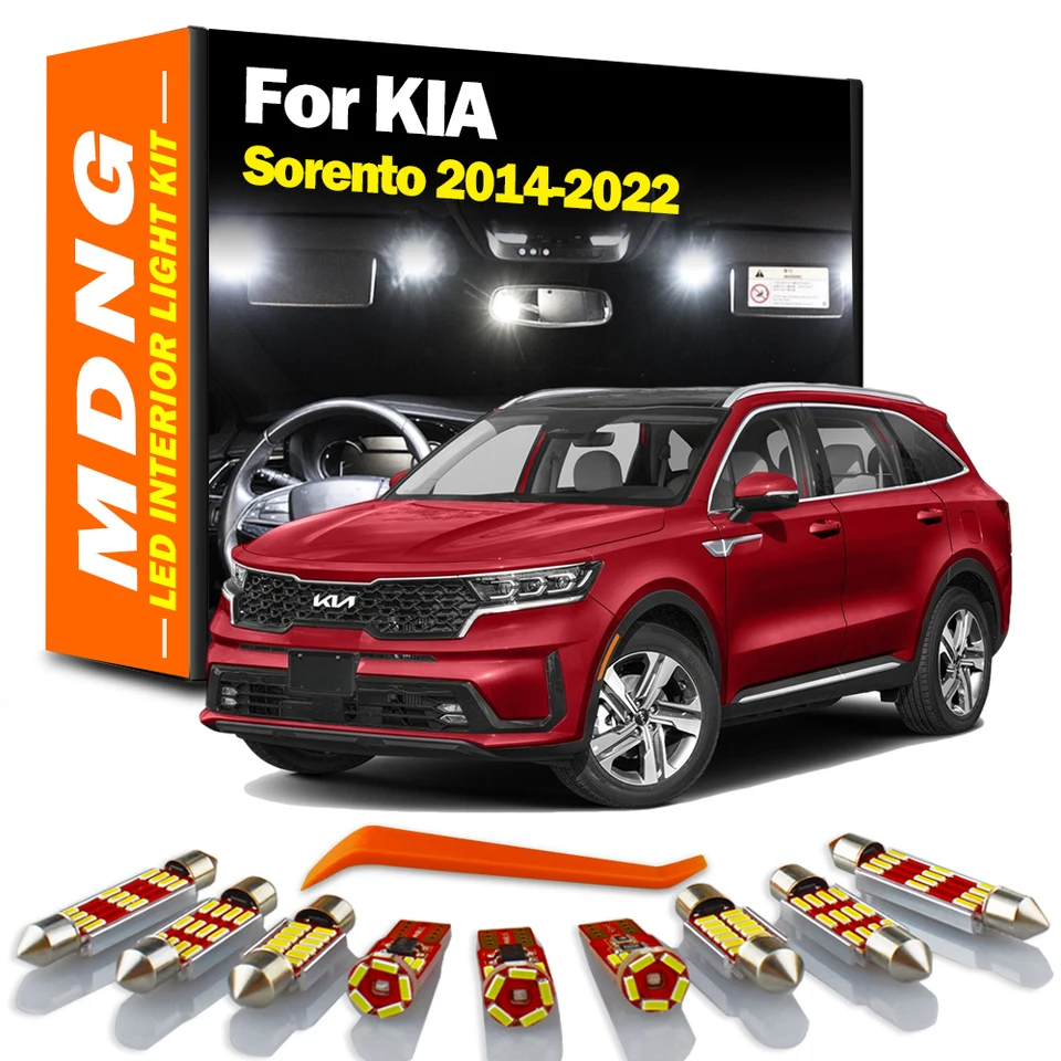 MDNG 11ks Canbus pre Kia Sorento 2014 2015 2016 2017 2018 2019 2020 2021 2022 Čítanie automobilov LED LED interiérové ​​strešné mapy SVETLO