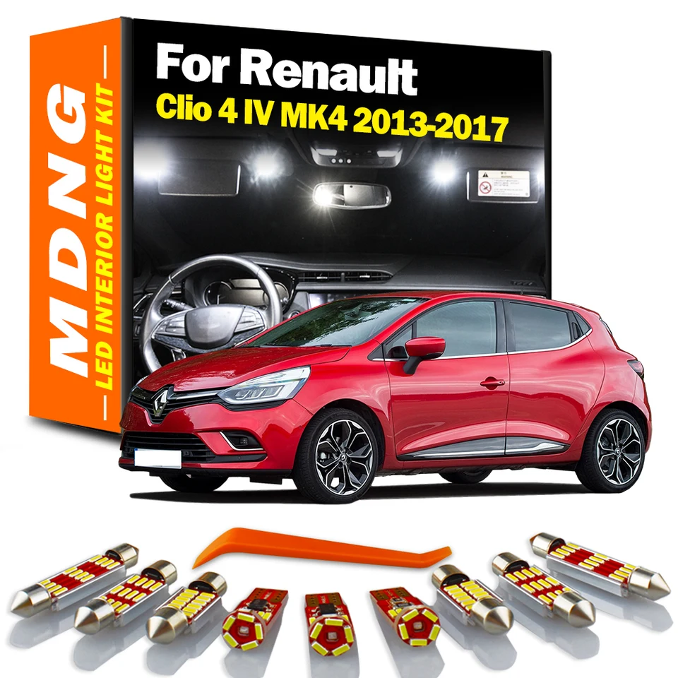 MDNG 8PCS CANBUS INDOOR LAMP pre Renault CLIO 4 IV MK4 2013 2014 2015 2016 2017 2017 Žiarovky Vozidlá LED interiér mapa DOME LIGHT KIT