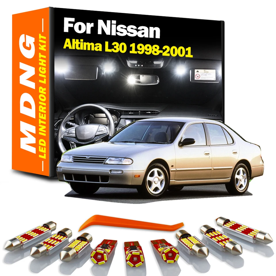 MDNG 9PCS CANBUS VOZIDLA VECTRE DID ČÍTANIE Vnútorného čítania kufra Mapa Dome Light Kit pre Nissan Altima L30 1998 1999 2000 2001