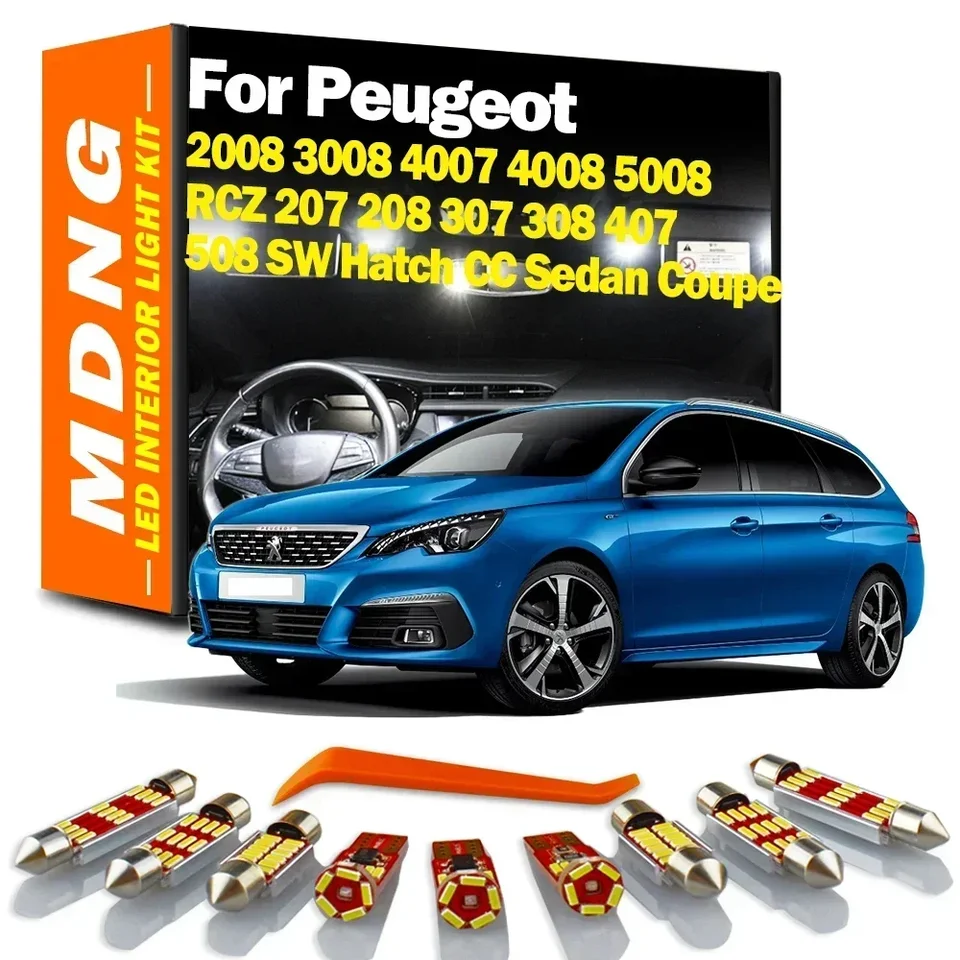 MDNG CANBUS CAR LED interiérová súprava pre ľahké svetlo pre Peugeot 2008 3008 4007 4008 5008 RCZ 207 208 307 308 407 508 SW Hatch CC Sedan Coupe