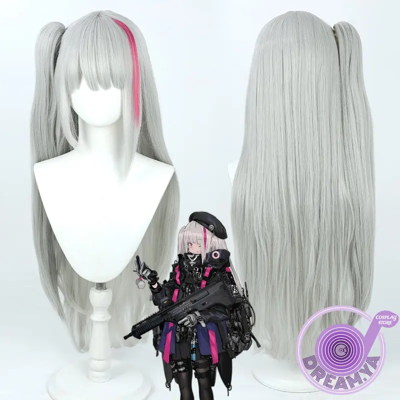Mdr cosplay parochňa girls frontline sivé ružové zmiešané dlhé 70 cm tepelne odolné voči syntetickým vlasom Halloween rol