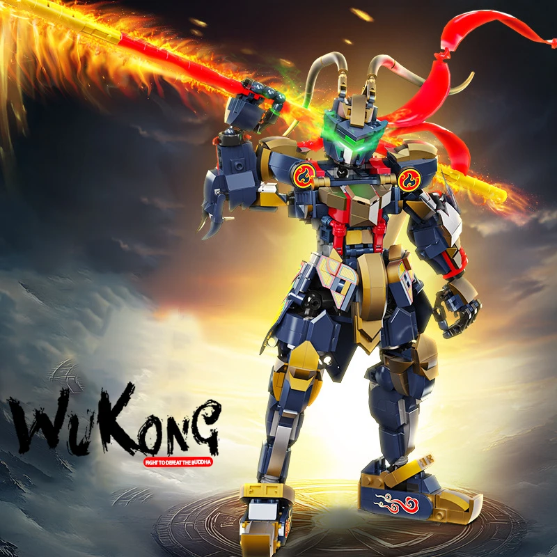 Mecha model Set Black Wukong Led Fire Eye Building Bloft Block Set pre dieťa a dospelých vianočných veľkonočných sviatočných darčekov