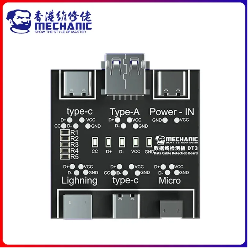 Mechanic DT3 USB káblové tester Dátové káblové testovanie dosky PCB pre iPhone Android USB Type-C Dátum osvetlenia kábla