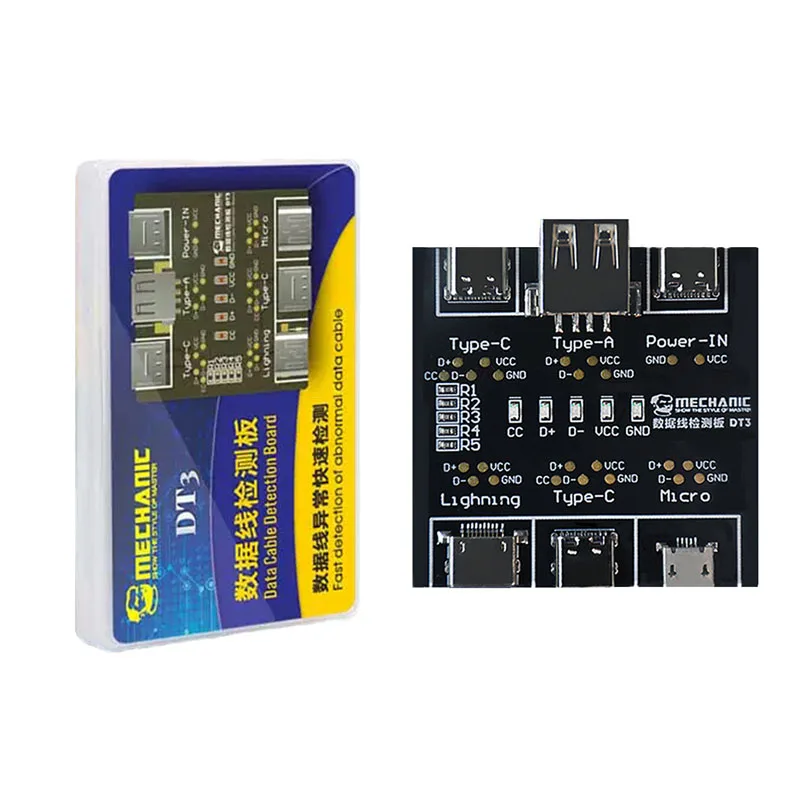 Mechanic DT3 USB káblové tester Dátové káblové testovanie dosky PCB pre iPhone Android USB Type-C Dátum osvetlenia kábla na vypnutie detekcie