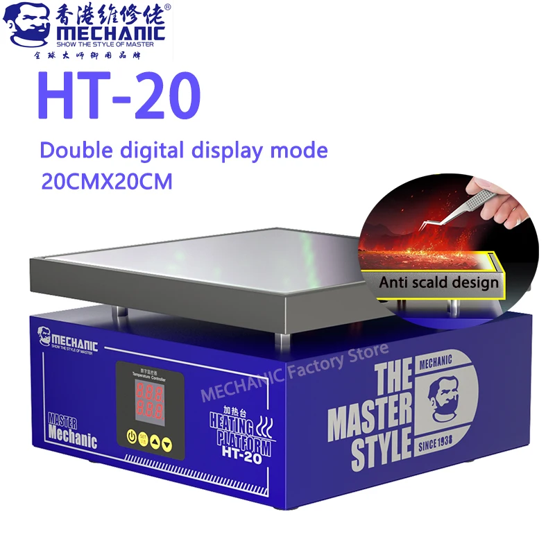 Mechanic HT-20 vykurovacia tabuľka inteligentná konštantná teplota Dvojitá digitálna displej na opravu Mobilného telefónu PCB Tepelná platforma