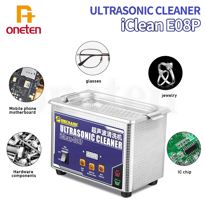 Mechanic ICLEAN-E08P Ultrazvuk Cleaner 50W Vysoko frekvencia pre príslušenstvo do základnej dosky Multifunkčné ultrazvukové čistiace nástroje