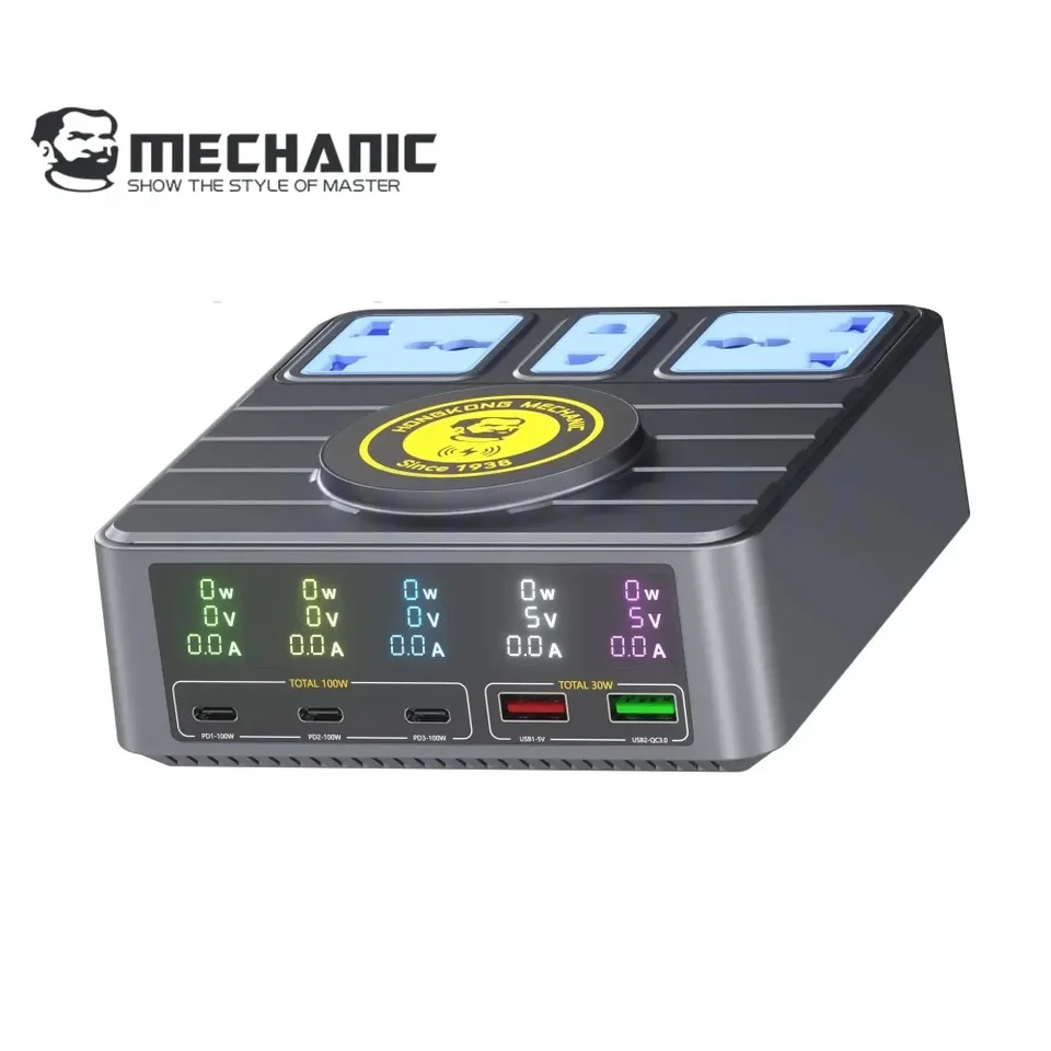 Mechanic S-Power Gallium Nitrid Super rýchle nabíjacie nabíjacie nabíjacie stanica 15 W bezdrôtové rýchle nabíjanie AC100V-240V Vstupné napätie
