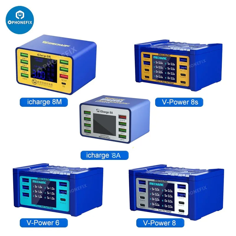 Mechanic V-Power6 8 8S Icharge QC 3.0 USB Multi Port Tablet Fast Charger Intelligent Digital Display pre nabíjanie telefónu 55 W 150W