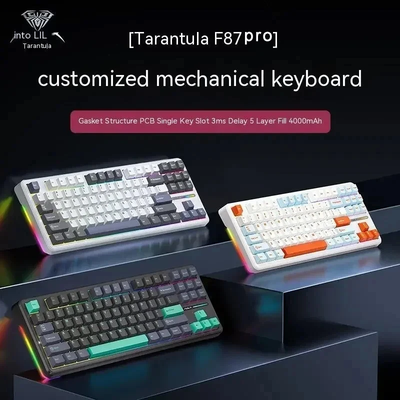 Mechanická klávesnica AULA F87PRO 2.4G/USB/Bluetooth Tri režim bezdrôtového čísla 87 Kláves 5 vrstvy mlčanie plniaceho plnenie pre hranie+písanie