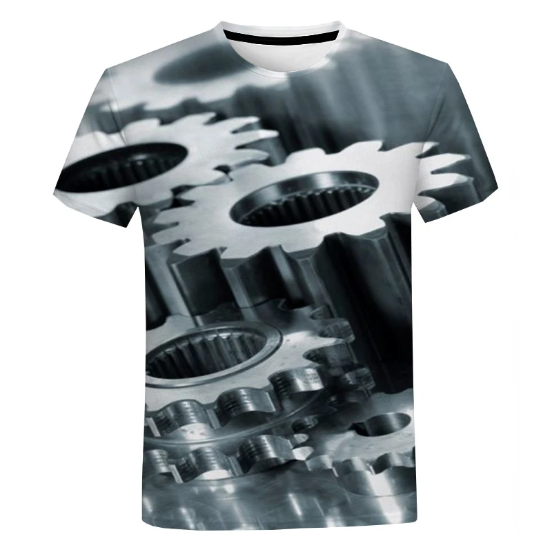 Mechanický vzor Tričko 3D tlač Tričká pre mužov Lokomotive Style Street Wear Wear Fasht módne klohtes s krátkym rukávom odpaliská
