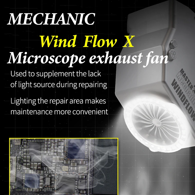 Mechanik Windflow X Výfukový ventilátor so svetlom výkonným nástrojom na výfuk dymu vhodný pre zváranie mikroskopov a opravy DPP telefónu