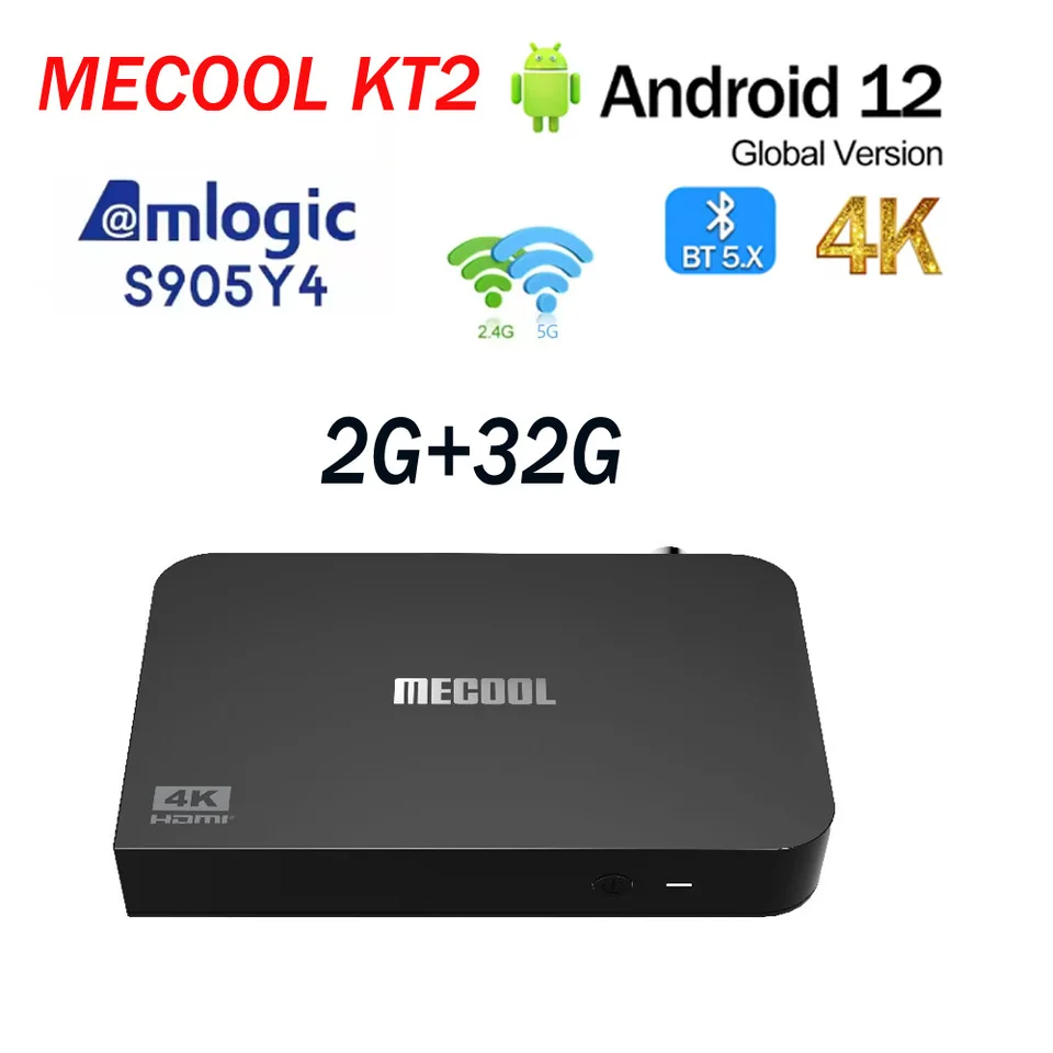 MECOOL KT2 DVB-T2 TV Box Android 12.0 H.265 AMLOGIC S905Y4-B Chromecast 2GB 32GB 4K BT5.0 G2100M 2,4G/5G WIFI Najlepšie médiá Player