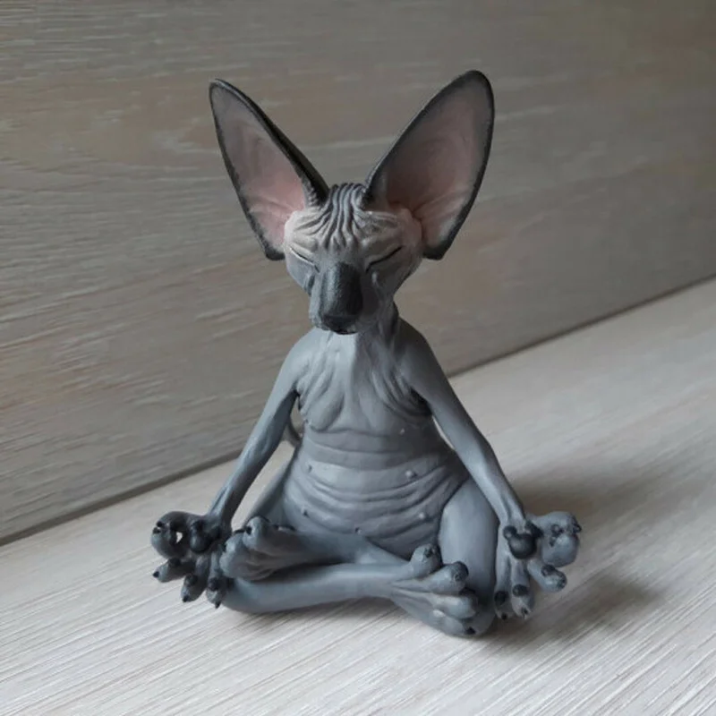 Meditácia joga šťastná mačka rozmarná Buddha Sphinx mačka socha Art deco socha vonkajšia socha záhrady