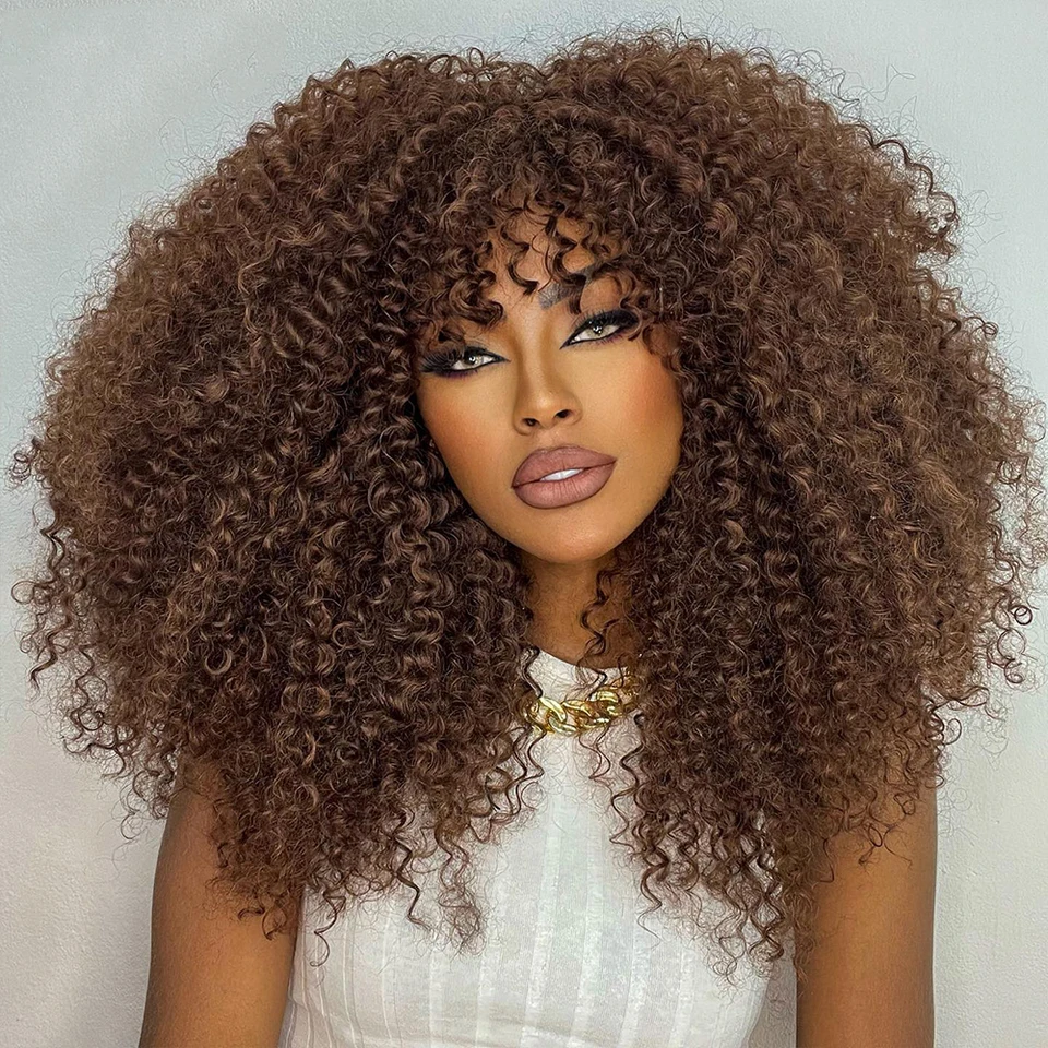 Medové blondínky sfarbené afro výstredné kučeravé kučeravé parochne boby krátke plnú parochňu s treskami bez brazílskeho brazílskeho remy ľudské vlasové parochne