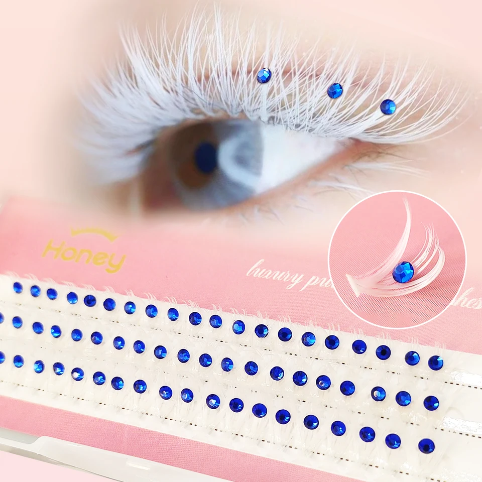 Medové mihalnice 40p klastrové mihalnice Biele riasy DIY Diamond False Rast Mix Dĺžka