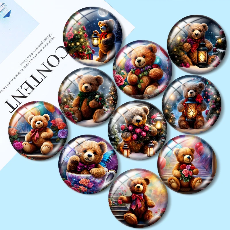 Medvedík Teddy je v kytive 12 mm/18 mm/20 mm/25 mm okrúhle foto sklenené demo demo s plochým chrbtom, ktoré vytvárajú nálezy