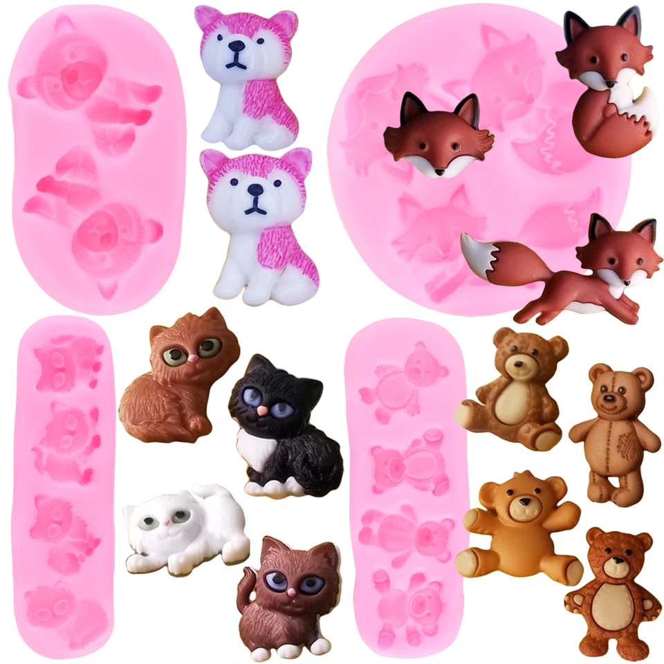 Medveď silikónová forma psie mačka mačka fondantné formy koláče zdobenie náradie Fox DIY DEY FORM CANDY Živ