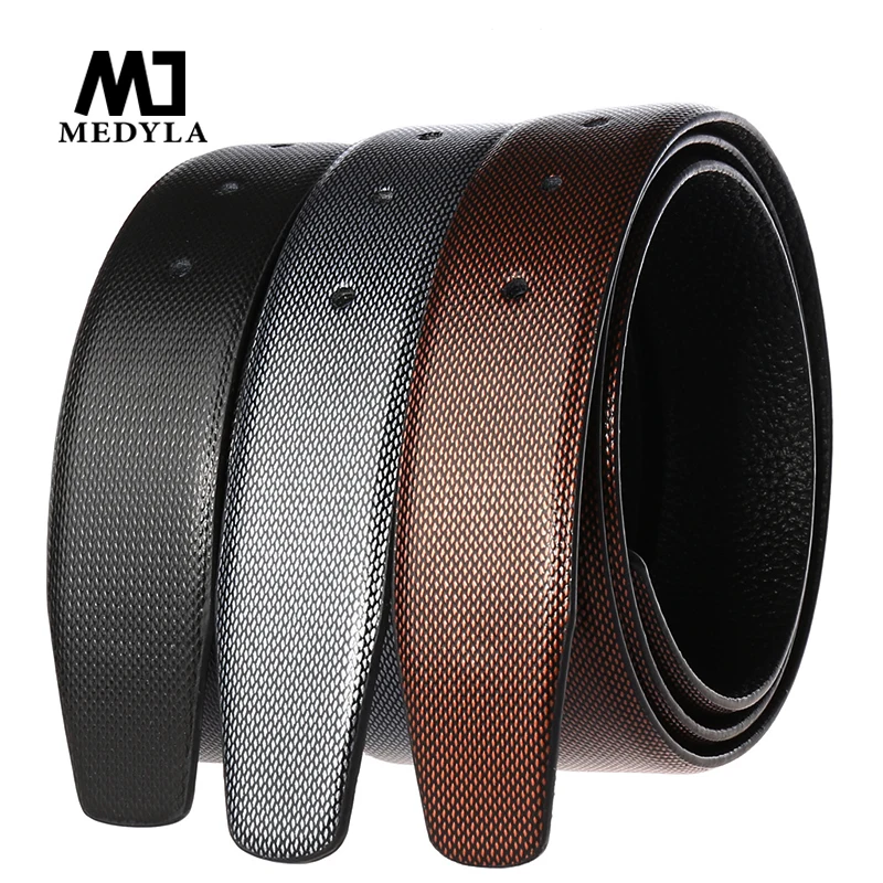 Medyla Natural Leather Men's Business Business Business bez pracky Luxusný diamantový textúra Kožený pás