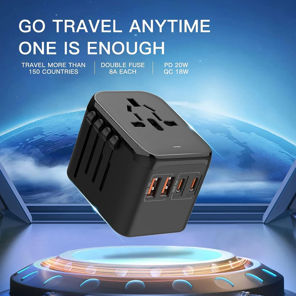 Medzinárodný cestovný adaptér Gan Gan s 2 USB 2 Wall nabíjačkou typu C Gan Rýchle nabíjacie adaptér s zástrčkou EU AU US UK na cestovanie